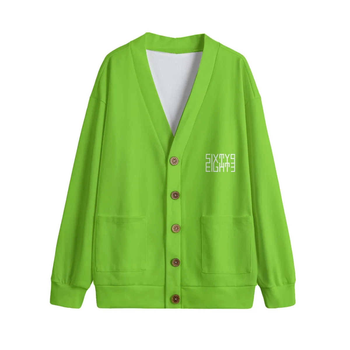 Sixty Eight 93 Logo White Green Apple Unisex V-Neck Knitted Fleece Cardigan