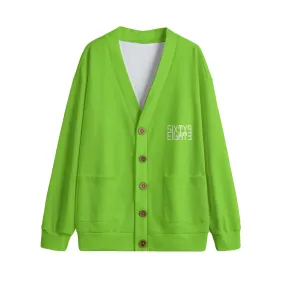 Sixty Eight 93 Logo White Green Apple Unisex V-Neck Knitted Fleece Cardigan