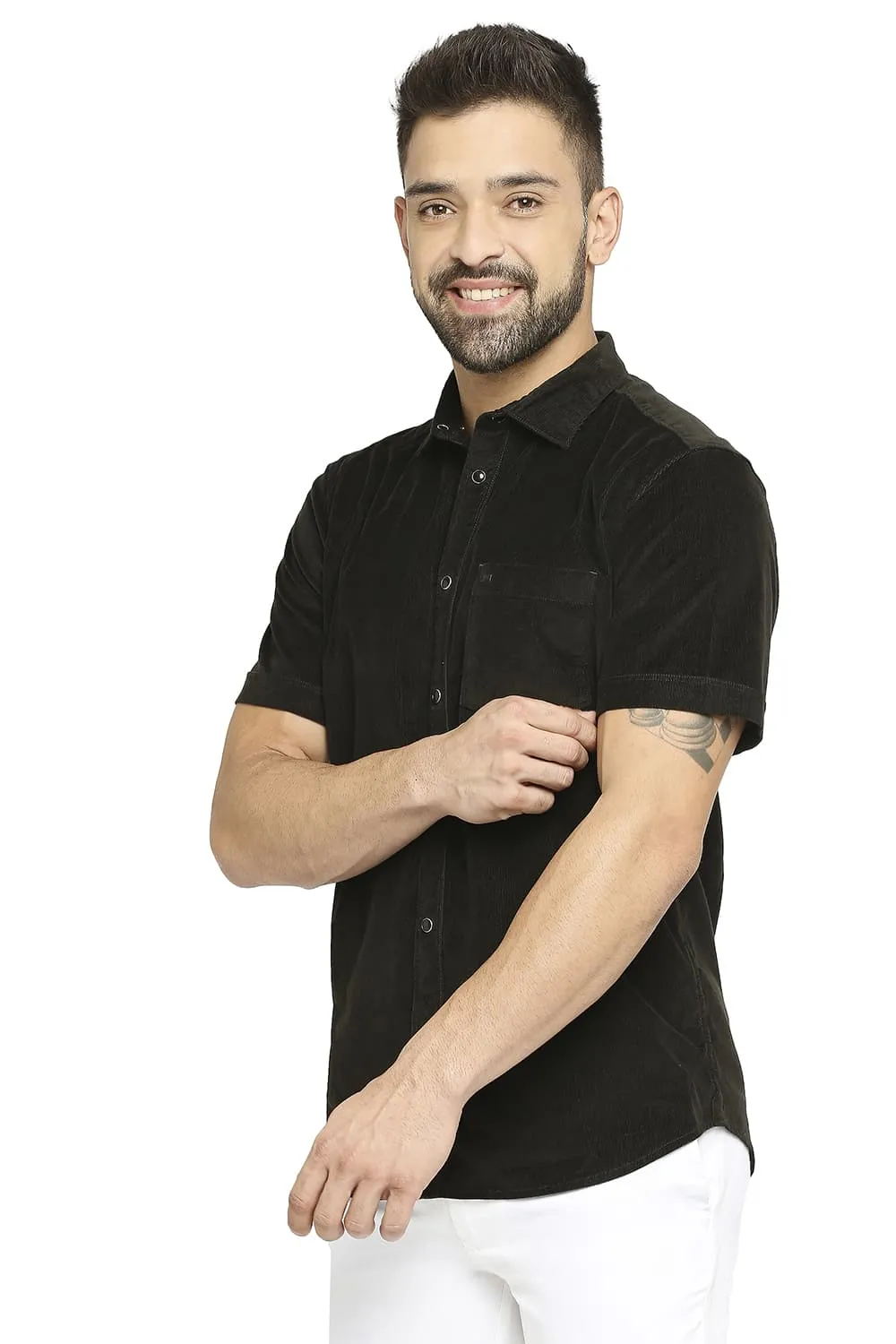Slim Fit Cotton Corduory Stretch Halfsleeves Shirt