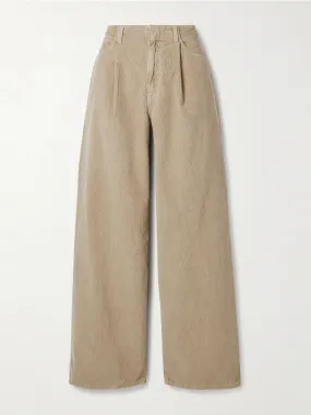 Taylor pleated cotton-corduroy wide-leg pants