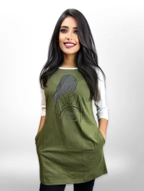 Travel With Me Printed Long T-shirt Raglan Sleeve Side Pocket For Women's