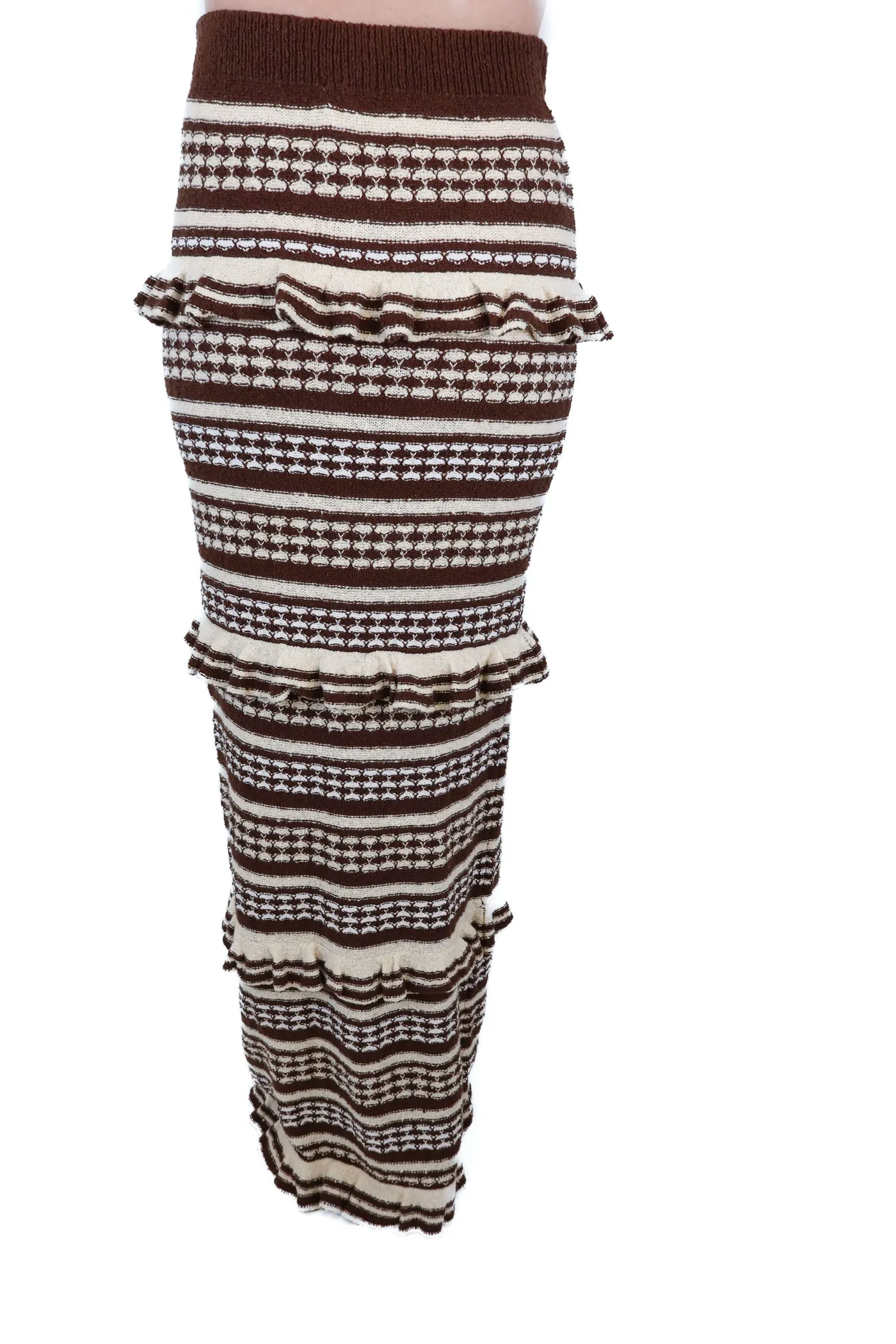 Tularosa Brown and Cream Tiered Knit Maxi Skirt NWT (M; retails for $158)