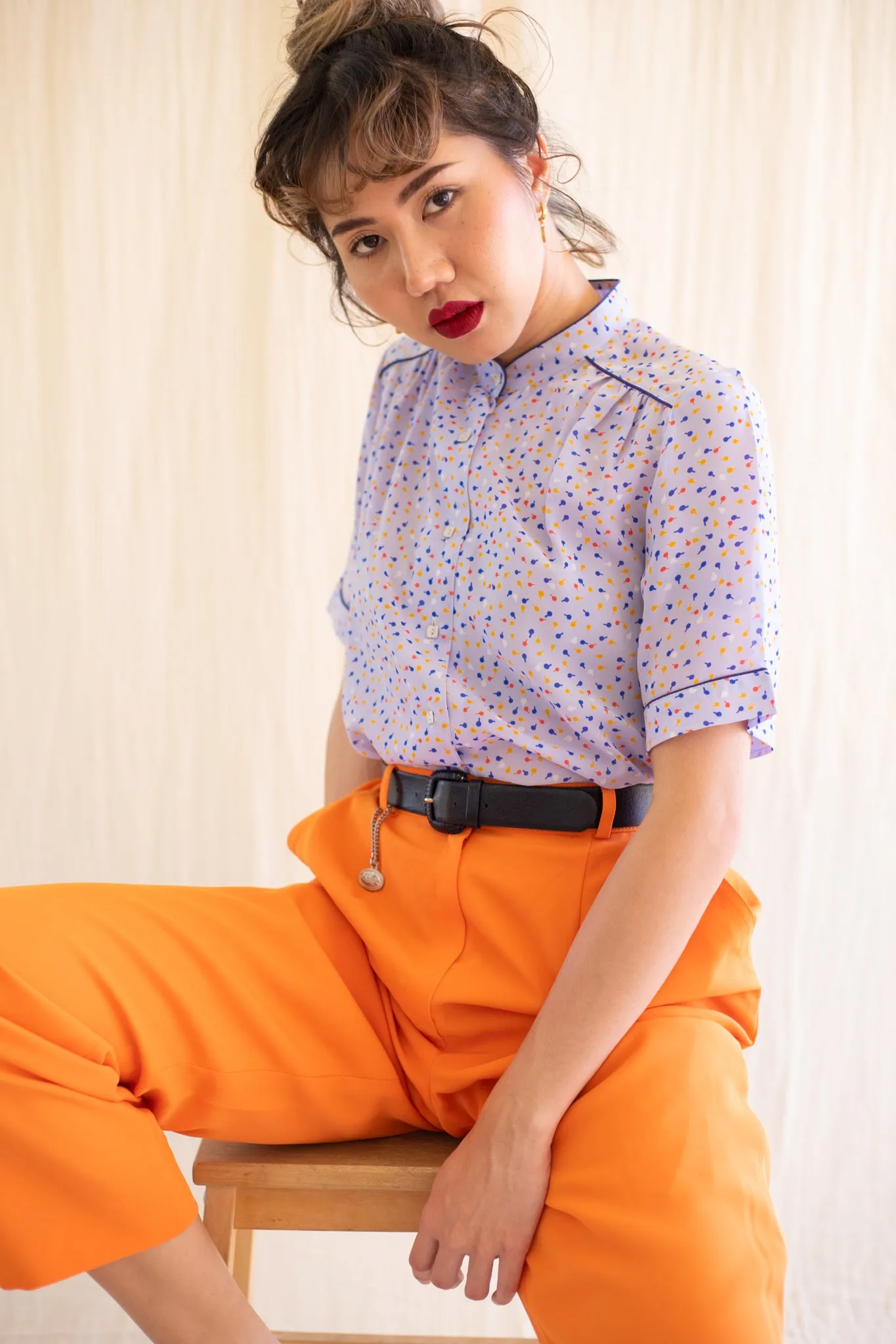 Vintage Chiffon High Waist Orange Trousers