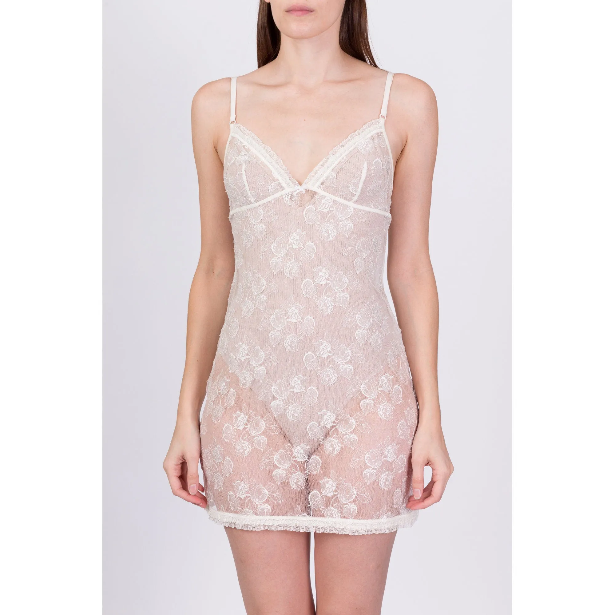 Vintage La Perla Sheer White Floral Slip Dress - Small