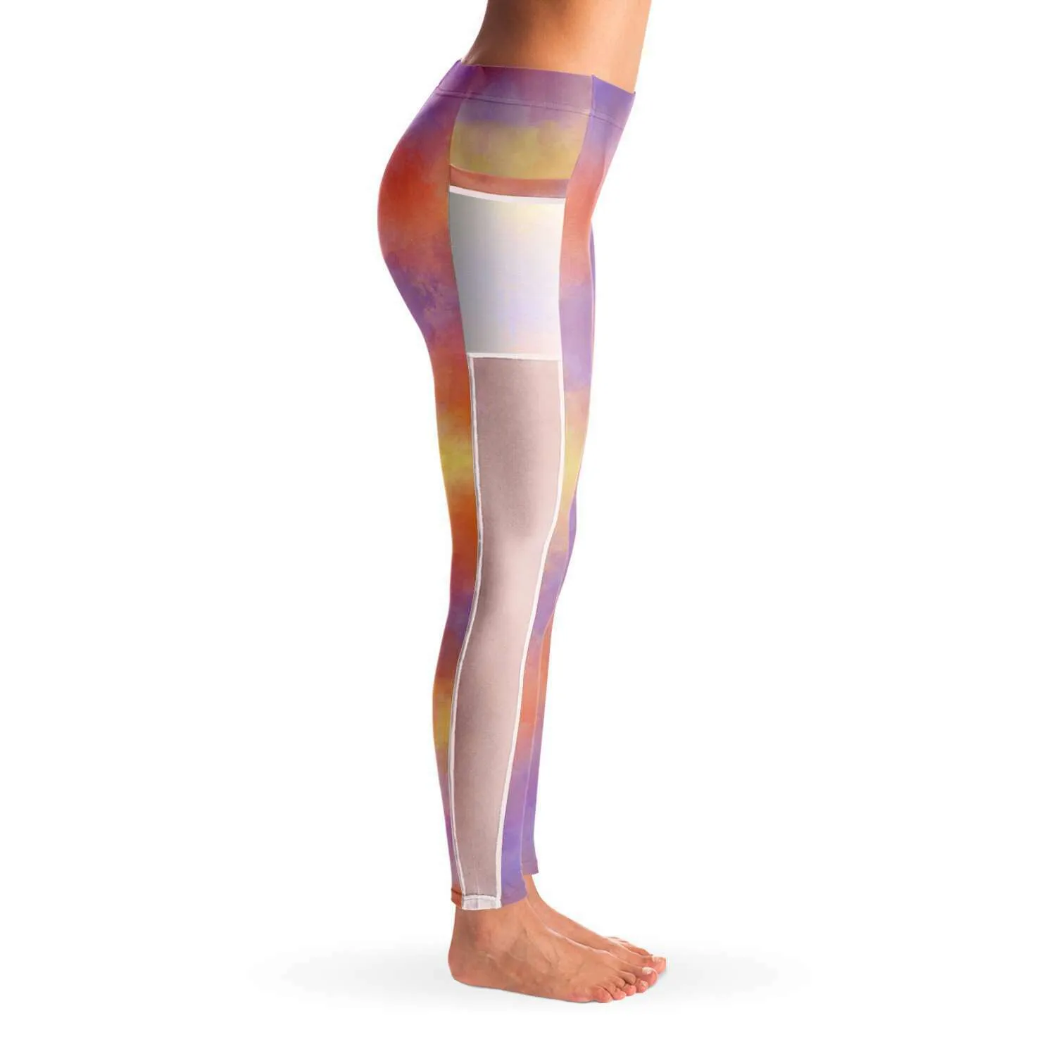 Watercolour 1 Mesh Panel Side Pockets Leggings (FWS)