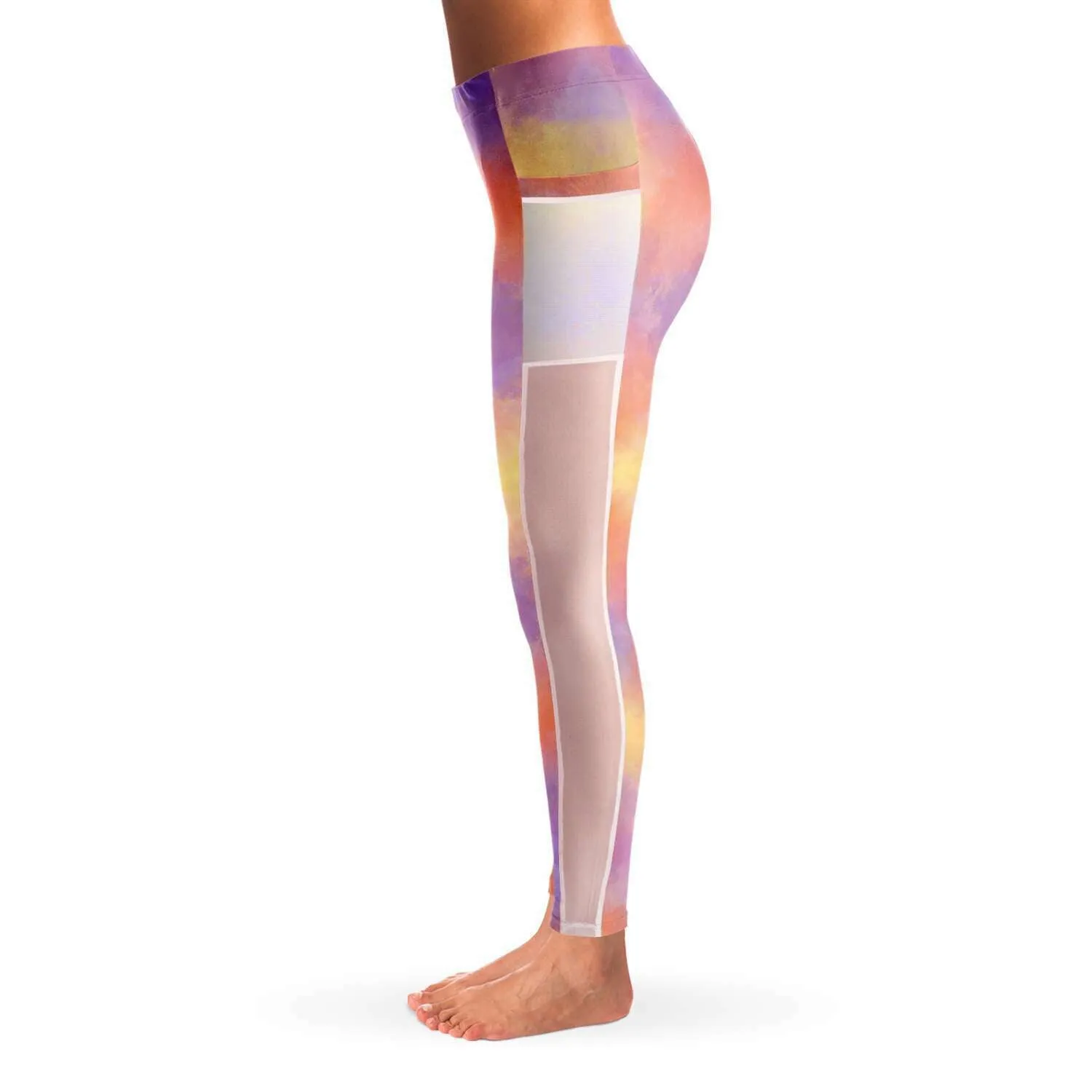 Watercolour 1 Mesh Panel Side Pockets Leggings (FWS)