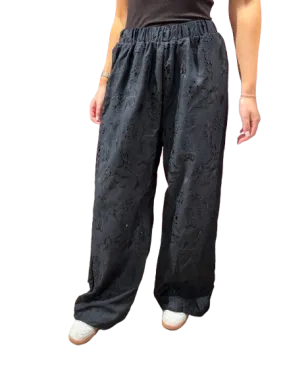 Wide leg embroidered trousers - midnight navy