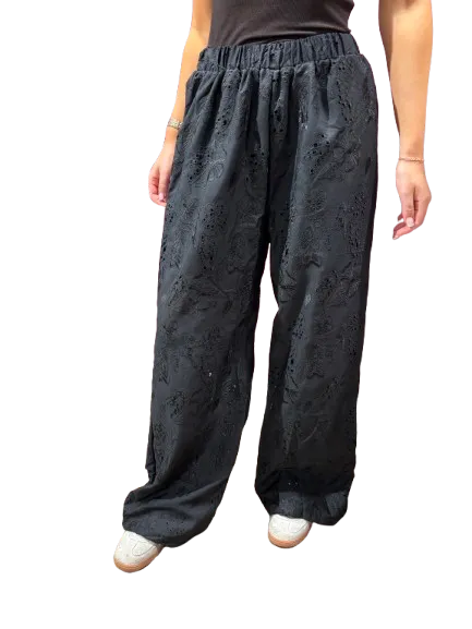Wide leg embroidered trousers - midnight navy
