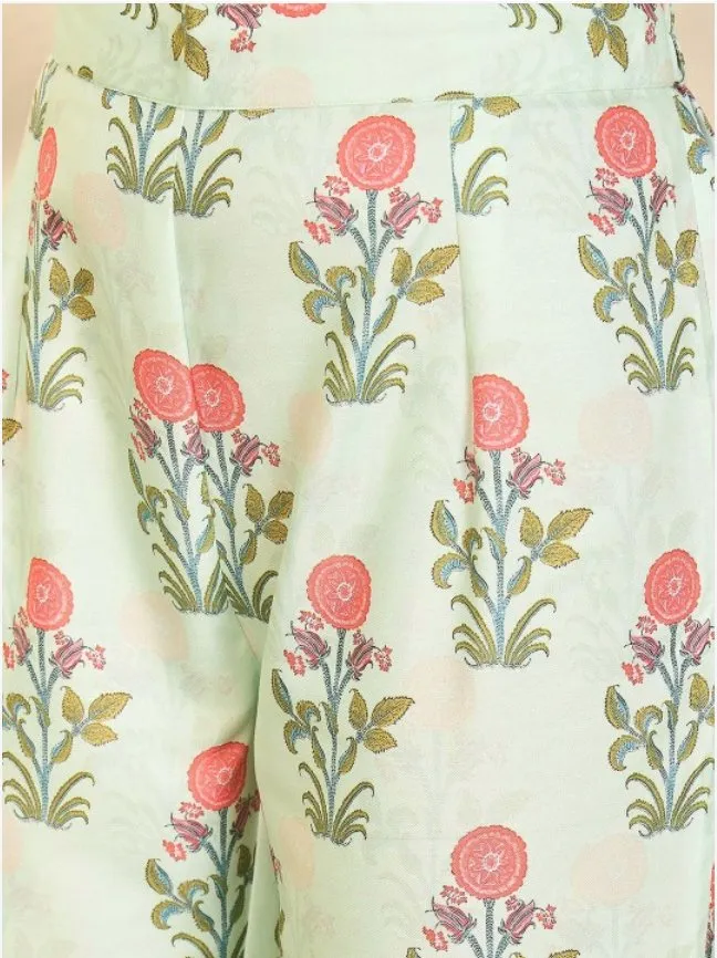 Women Floral Printed Regular Thread Work Kurti with Trousers