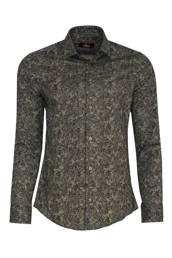 WSS Bloom Patterned Beige Slim Fit Shirt  - Singen
