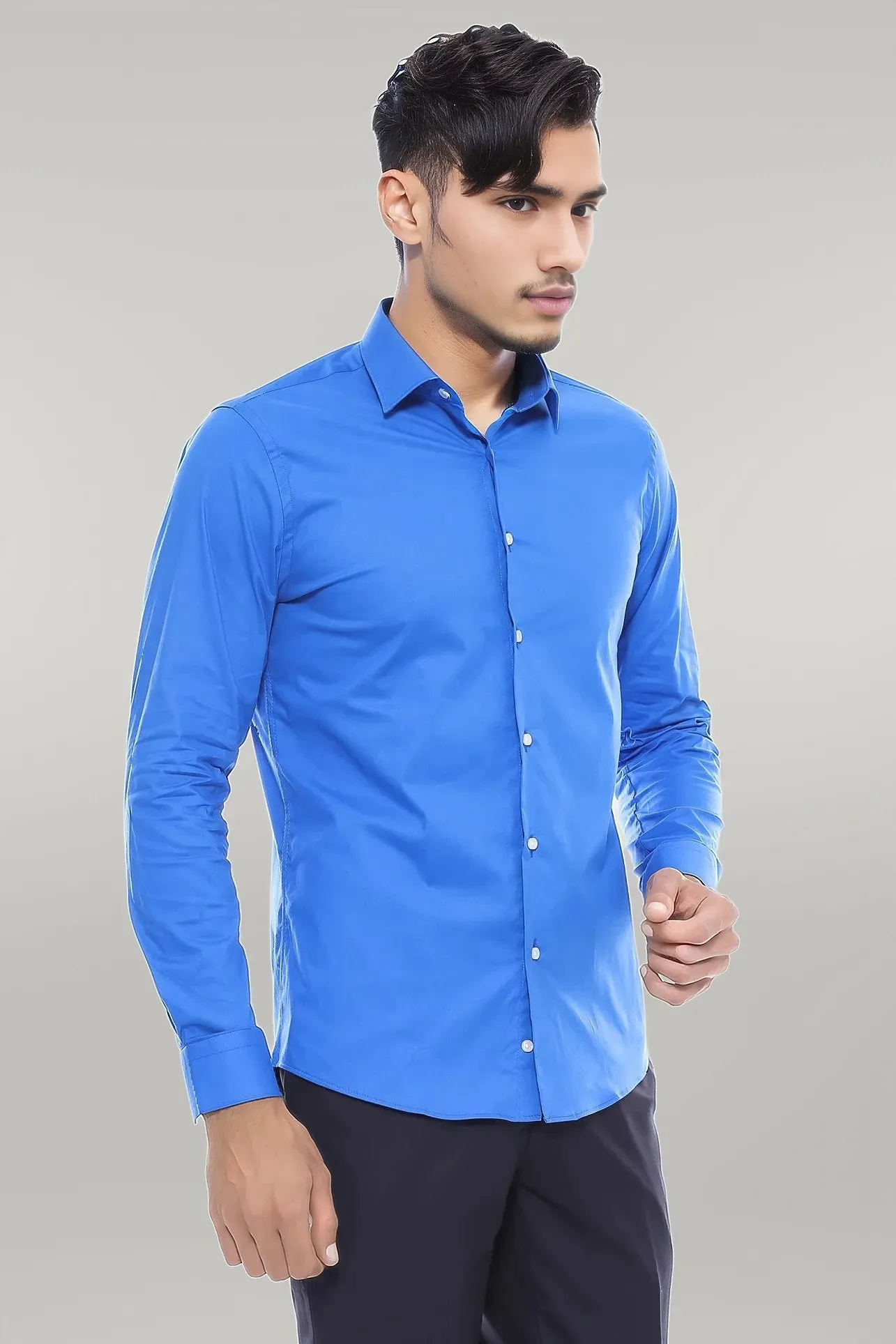 WSS Blue Slim Fit Men's Shirt  - Singen