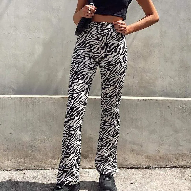 ZEBRA STRIPED STRAIGHT PANTS